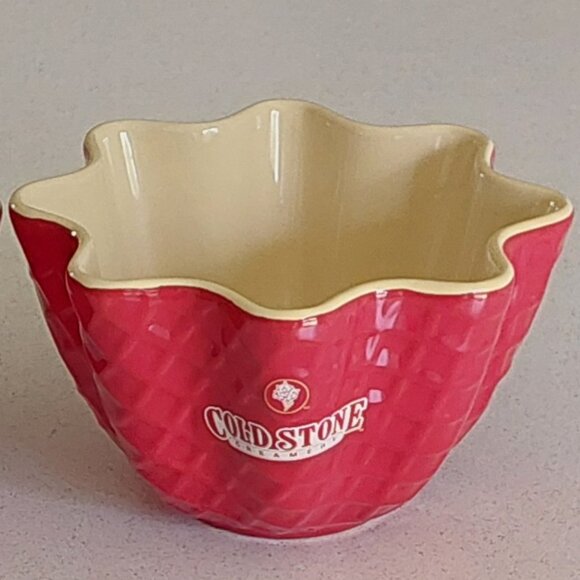 Set of 2 Cold Stone Creamery Red Ceramic Waffle Ice Cream Bowls - Picture 3 of 12